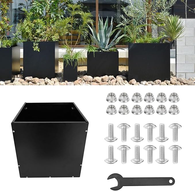 Heavy Duty Steel Planter Box (16"x16"x16"),Square Tall Planter Modern Detached for Indoor & Outdoor Planters Cube,Black Flower Plant Pot for Commercial Residential for Patio Deck & Backyard