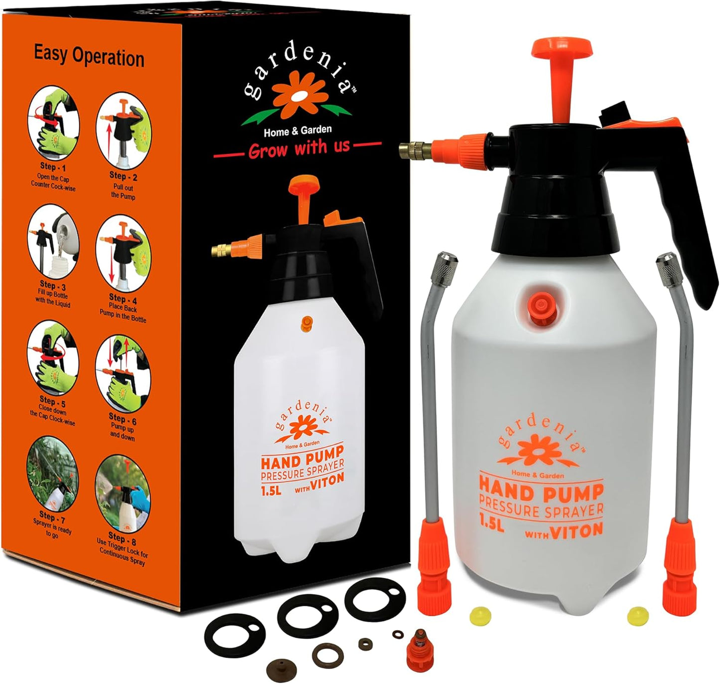 Handheld Pumping Sprayer Viton Seals Sprayers in Lawn and Garden, Spray Bottles for Cleaning Chemical Sprayer Continuous Spray Bottle for Plants 1.5L Plus (0.4 Gal/51oz)