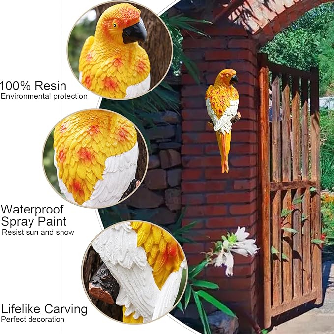 Yellow Bright Resin Parrot Statues and Figurines Home Decorations, Realistic Tropical Parrot Sculpture for Wall Decor, Tree, Patio, Garden, Outdoor Pool Statues DIY Bird Ornament(Yellow)