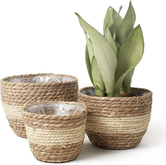 LA JOLIE MUSE Seagrass Planter Basket Indoor Outdoor, Flower Pots Cover, Plant Containers, Beige, 10 inch