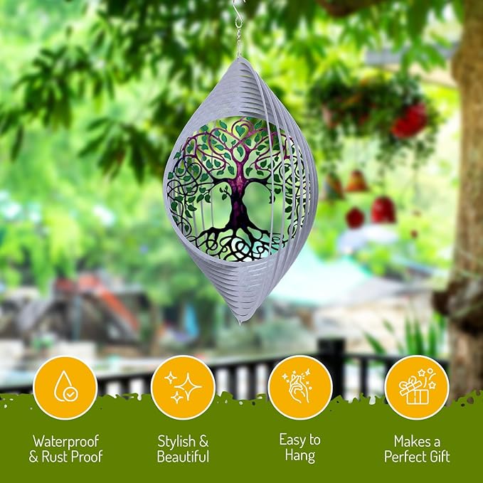 Tree of Life Wind Spinners for Yard and Garden, Metal Ornaments for Garden Décor, Outdoor Wind Spinner, Tree of Life Gifts, Outdoor Garden Decoration, 12 inch Tree of Life Wall Décor by ISEO