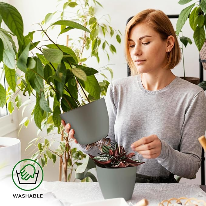 Planter Pots with Drainage Holes - Lightweight, Durable & Space-Saving Pots for Indoor and Outdoor - Versatile Functionality, Simple Modern Design, Set of 10 Plastic Planter Pots - Gray