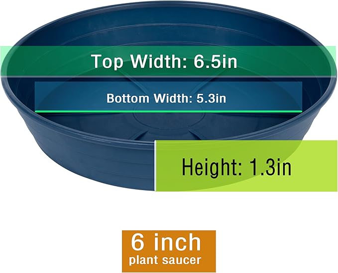 Plant Saucer 6 Inch 4 Pack 6 8 10 12 14 16 18 20 25, Plastic Plant Trays for Pots，Extra-Deep Plant Water Dray Tray, Bird Bath Bowl, Heavy Flower Plant saucers Indoors and Outdoor No Holes 6in-4 blue