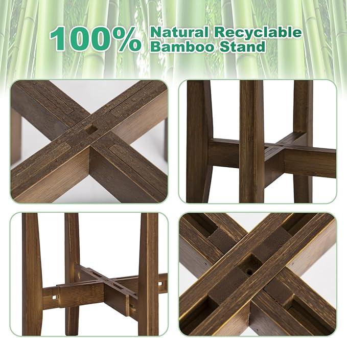 Plant Stand Indoor, Bamboo Plant Shelf, Adjustable Corner Plants Flower Holders Single Floor Plant Stand, Fits 8 to 12 Inches Pots,(Pot & Plant Not Included)(walnut)