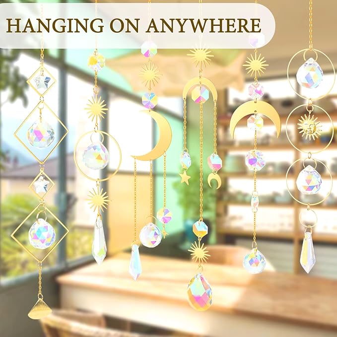 6Pieces Colorful Crystals Suncatcher Hanging Sun Catcher with Chain Pendant Ornament Crystal Balls for Window Home Garden Christmas Day Party Wedding Decoration