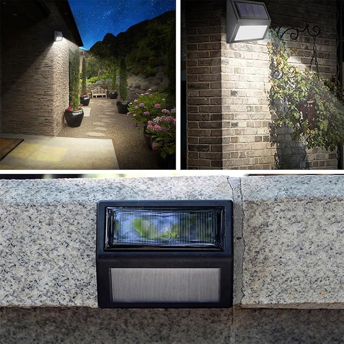 Solar Lights Outdoor, Waterproof Solar Powered Deck Step Lights for Patio Garden Backyard Garage Driveway Pathway Outside Wall Lighting (Warm White/4 Pack)