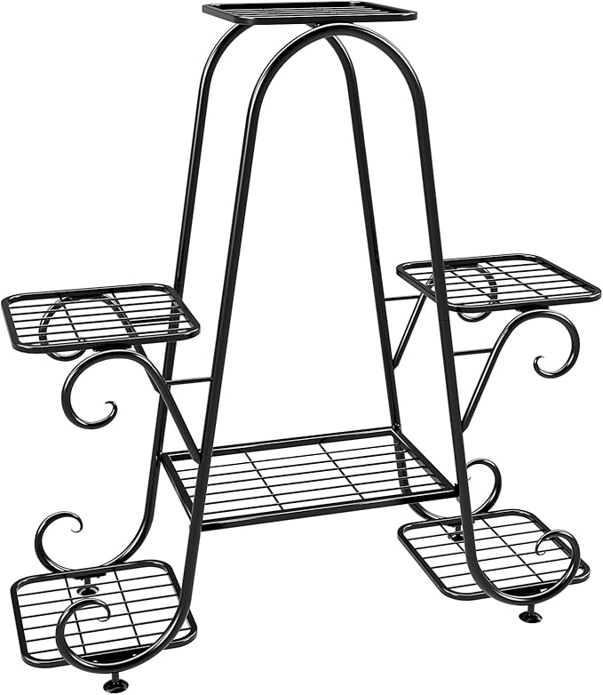 Plant Stand 6 Tier Metal Plant Stands for Indoor Outdoor Plants Multiple Tiered Tall Iron Plant Shelf, Black Plant Rack, Heavy Duty Flower Pot Holder for Corner, Patio, Living Room