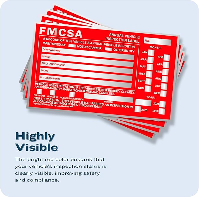 40-Pack DOT Compliant Aluminum Annual Vehicle Inspection Label – Red FMCSA Label with Punch Boxes