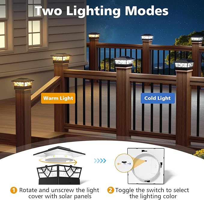 NIORSUN Solar Post Lights Outdoor 6 Pack, 2 Modes LED, Deck Fence Post Solar Lights for 3.5x3.5 4x4 5x5 5.5x5.5 Caps Patio Garden Decoration, Black