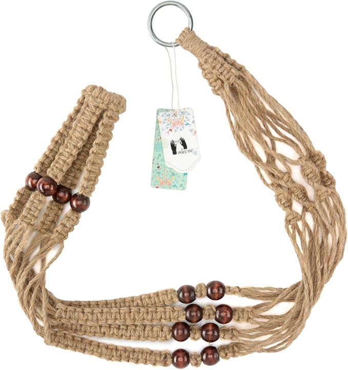 Mkono Macrame Plant Hanger Indoor Jute Hanging Planter Basket with Wood Beads Decorative Flower Pot Holder No Tassels for Indoor Outdoor Boho Home Decor 35 Inch, Brown, Set of 1 (POTS NOT Included)