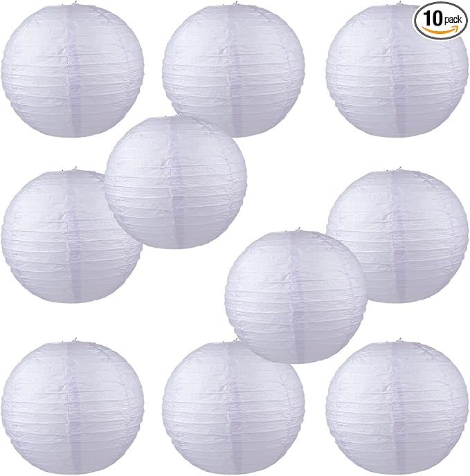 WYZworks - Round Paper Lanterns 10 Pack (Light Lavender, 14") - Hanging Paper Lanterns Lamp for Wedding, Birthday, Party and Home Decorations with 8", 10", 12", 14", 16" Option