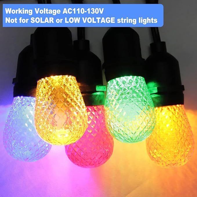 BRIMAX S14 LED Colored Light Bulbs with Faceted Surface,Outdoor Indoor String Light Replacement Bulbs,Plastic,Shatterproof, E26 Base, for Christmas Halloween Party and Holiday Decor,15 Pack