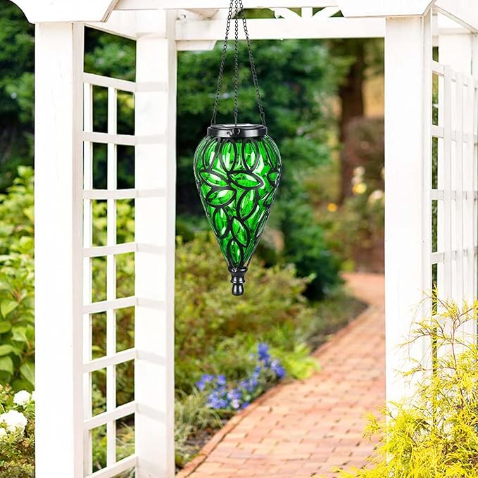 Outdoor Plastic Solar Hanging Lantern, 15 Cool White LEDs Twinkle Effect Tear-Shaped Hanging Lantern Decor Garden Decorative Solar Lights for Backyard, Patio and Lawn