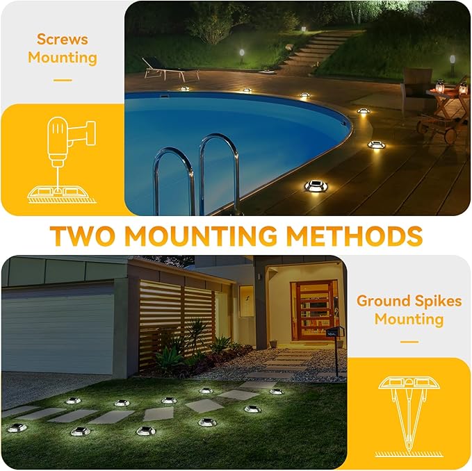 AGPTEK Solar Driveway Light 1 Pack, 2 Colors in 1 Outdoor Solar Deck Dock Marine Waterproof LED Driveway Marker Security Lights for Outside Pathway,Boat Dock,Step,Walkway,Path,Garden
