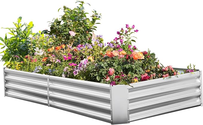 Outdoor Metal Galvanized Raised Planter Box,Rectangular Large Garden Bed Kit for Vegetables, Fruits, Flowers and Herbs 6X3X1 FT