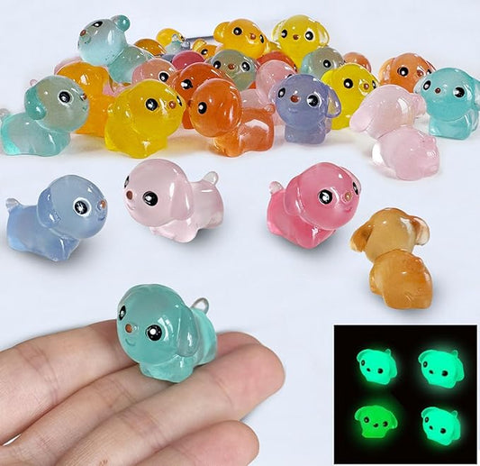 Luminous Mini Resin Dogs 40pcs Tiny Dogs Glow in The Dark for Garden Miniatures Fairy Garden Office Pranks and Dog Cake Toppers