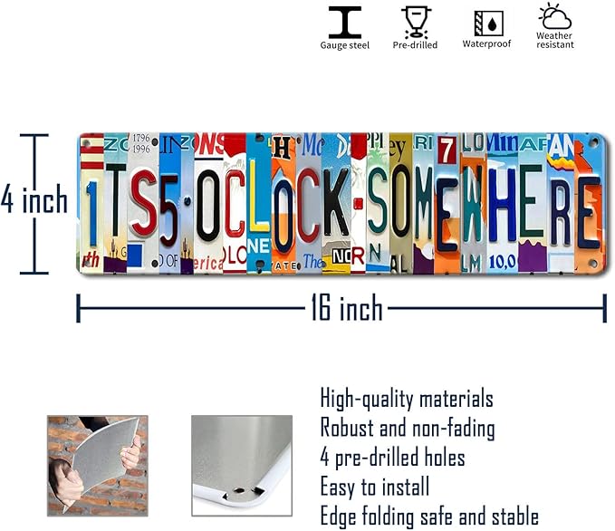 Bar Signs For Home Bar Decor Its 5 O'Clock Somewhere Sign Funny Metal Tin Sign Outdoor Bar Accessories Vintage Surfboard Decor Street Signs For Bedroom Bar Wall Decor Garage Decor It'S Five O'Clock