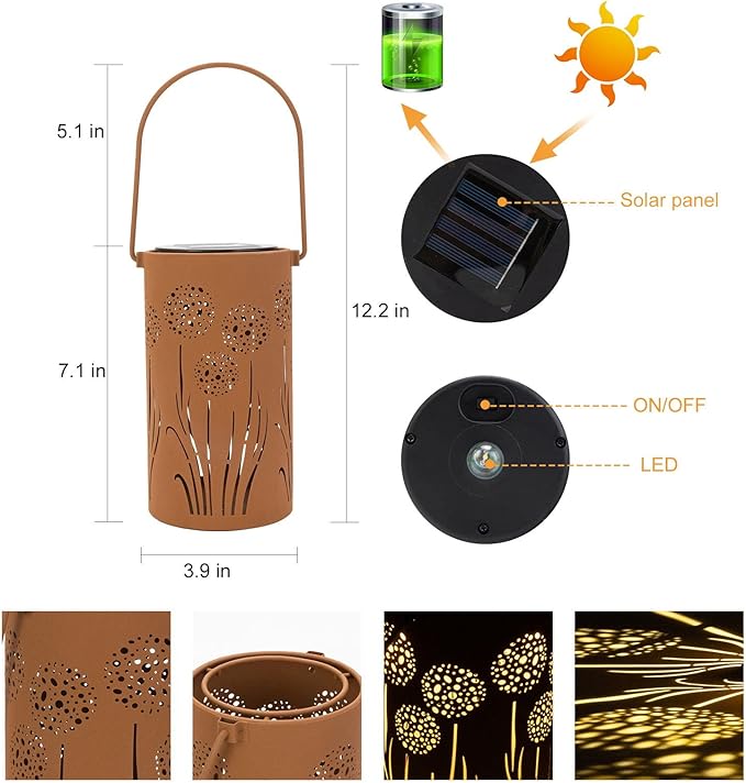Solar Lanterns Outdoor Waterproof - Dandelion Solar Table Lamp Metal Decoration, Solar Table Lights for Desk Patio Lawn Patio Pathway Landscape Courtyard Backyard Yard Garden Art Decor(2 Pack)