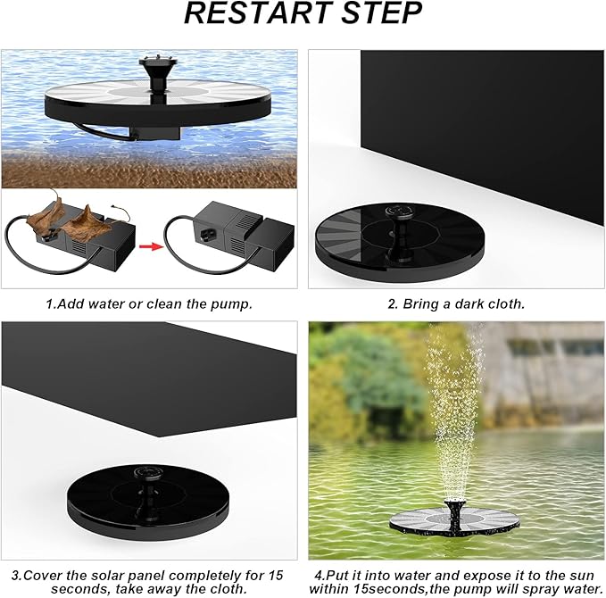 Solar Fountains,Solar Water Fountain,Solar Powered Bird Bath Fountain with 6 Nozzles - Free Standing Floating Solar Water Fountain for Bird Bath, Garden, Pond, Pool (Black-1W)