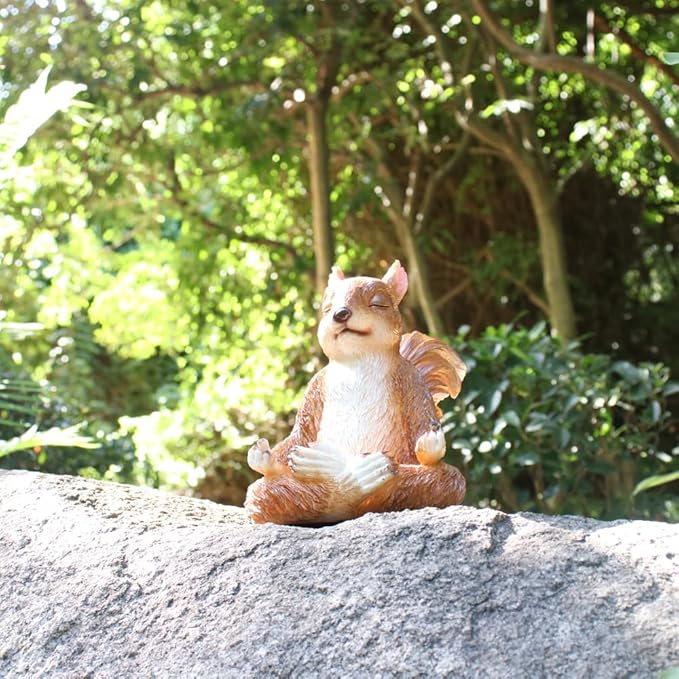 9" Meditation Squirrel Big Size Monkey Statue for Garden Decoration, Animal Yoga Figurine Feng Shui Statue Ornament Zen Squirrel Figurines Gifts for Women/Mom-Indoor and Outdoor Animal Sculpture