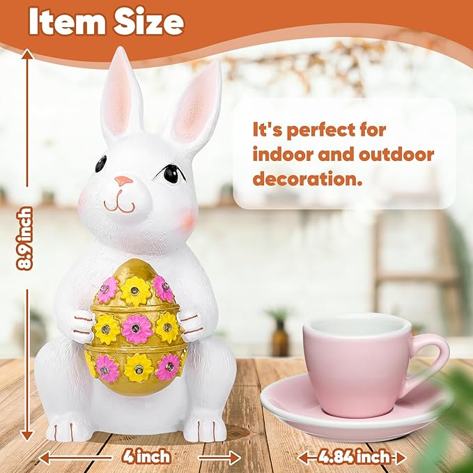 Brightever Outdoor Solar Garden Statues, Bunny with Easter Egg and 9 RGB LED Lights, Outdoor Figurine Lights - Solar Powered Garden Sculpture Easter Gifts for Kids, Women, Wife, Birthday