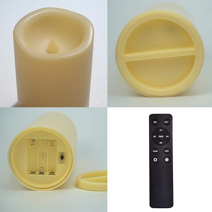 Waterproof Outdoor Flameless Candles with Remote, Set of 2, Large 4” x 6” Battery Operated Electric LED Pillar Candle Set for Home Décor Party Wedding Supplies Garden Christmas Decoration Gift