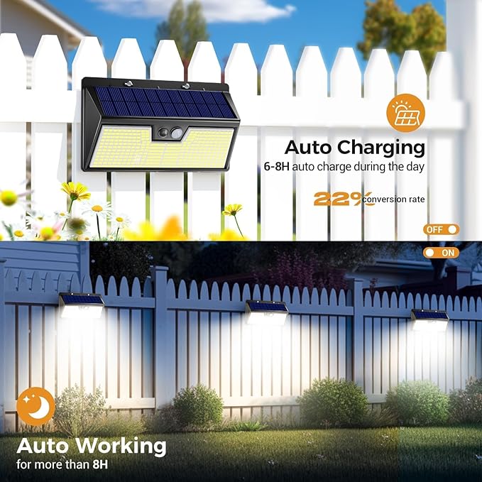 Large Solar Motion Lights Outdoor, 318 LED Super Bright Shed Lights with 3 Lighting Mode, IP65 Waterproof Solar Bar Light, Great for Outside Wall Yard Chicken Coop Garden - 2 Pack