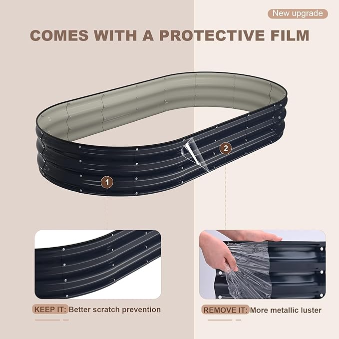 Raised Garden Bed, 6x3x1ft Galvanized Outdoor Planter Beds with Safety Edging and Gloves, Oval Metal Planter Box for Gardening Vegetables Flowers Herb