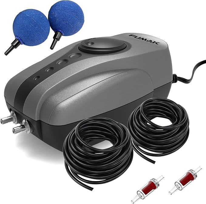 Pond Air Pump Pond Aerators for Outdoor Ponds up to 2000 Gallons, Flow Adjustable Pond Aerator Pump All-in-One Pond Aeration Kit with Airline Tubing Air Stones Check Valves