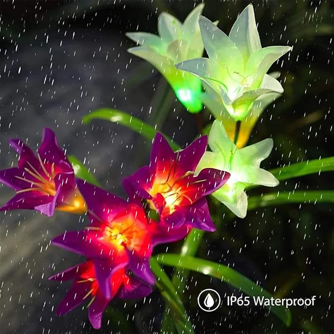 ZYLiWoo-Solar Flower Lights, 6 Pack Outdoor Lily Flower Lights, Multi Color Changing LED 24 Flowers Lily Flower Solar Garden Stakes Flower Lights， for Patio, Lawn, Garden, Yard Decoration
