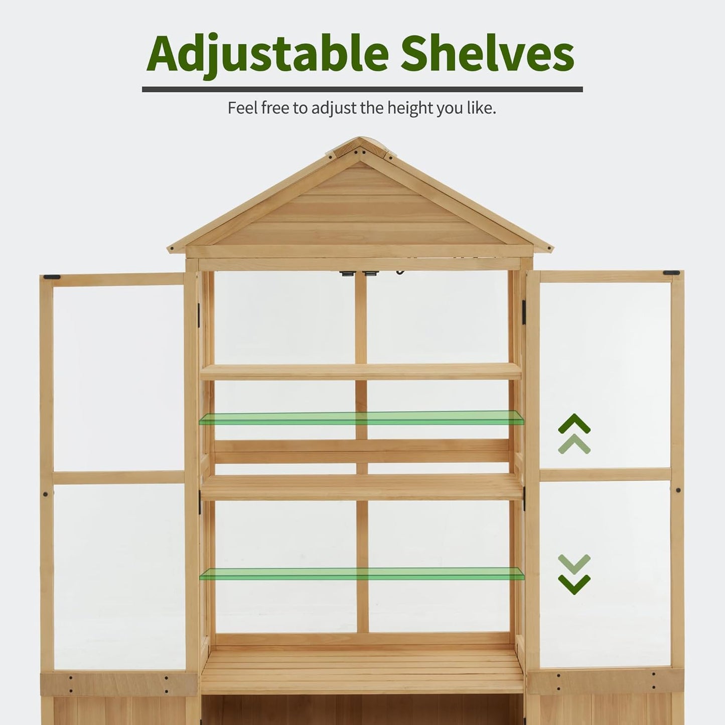 Macrout 3-Tier Solid Wood Cold Frame Greenhouse Cabinet Adjustable Shelves, Dual-Use Insulated Shed for Outdoor Garden & Indoor Balcony Planting, 0847