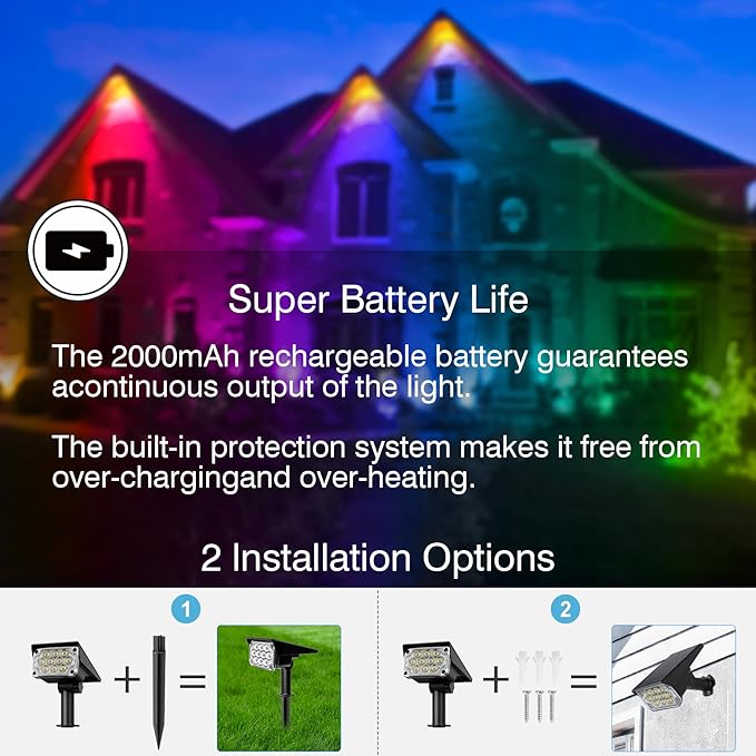 Solar Spot Lights Outdoor Color Changing, IP65 Waterproof RGB Lights, Auto On/Off Solar Landscape Spotlights with 10 LEDs for Garden Pathway Yard Holiday Decoration, 4 Pack