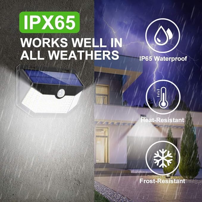 HMCITY Solar Lights Outdoor 120 LED with Lights Reflector and 3 Lighting Modes, Motion Sensor Wall Lights,IP65 Waterproof Solar Powered for Garden Patio Yard (Back Button 2Packs, Daylight White)