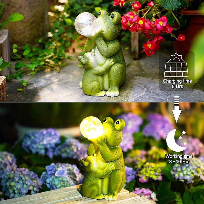 Goodeco Solar Frog Garden Statue - Waterproof Outdoor Frog Decor with Solar LED Lights for Frog Lovers and Garden Enthusiasts - Ideal Gifts for Mom & Birthdays