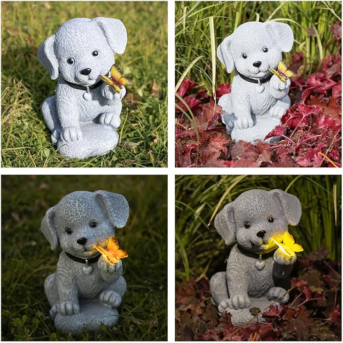 Solar Garden Statues Outdoor Dog Lights, Unique Housewarming Garden Gifts for Women Mom Wife Grandma and Sisters，Cute Dog Sculpture Decoration for Patio, Terrace, Balcony, Lawn
