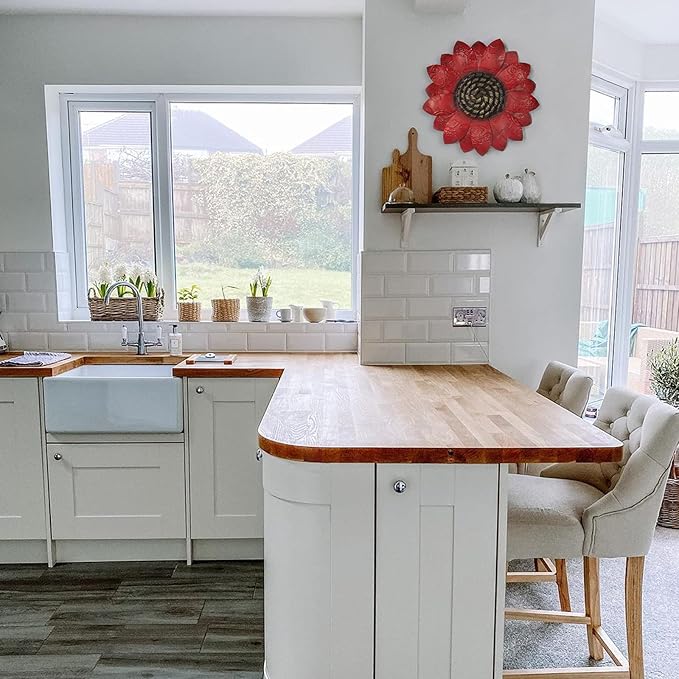 EASICUTI Red Sunflower Metal Flowers Wall Decor Metal Wall Art Decorations Hanging For Indoor Outdoor Home Bathroom Kitchen Room Bedroom Living Room Garden Patio Porch 12 Inch