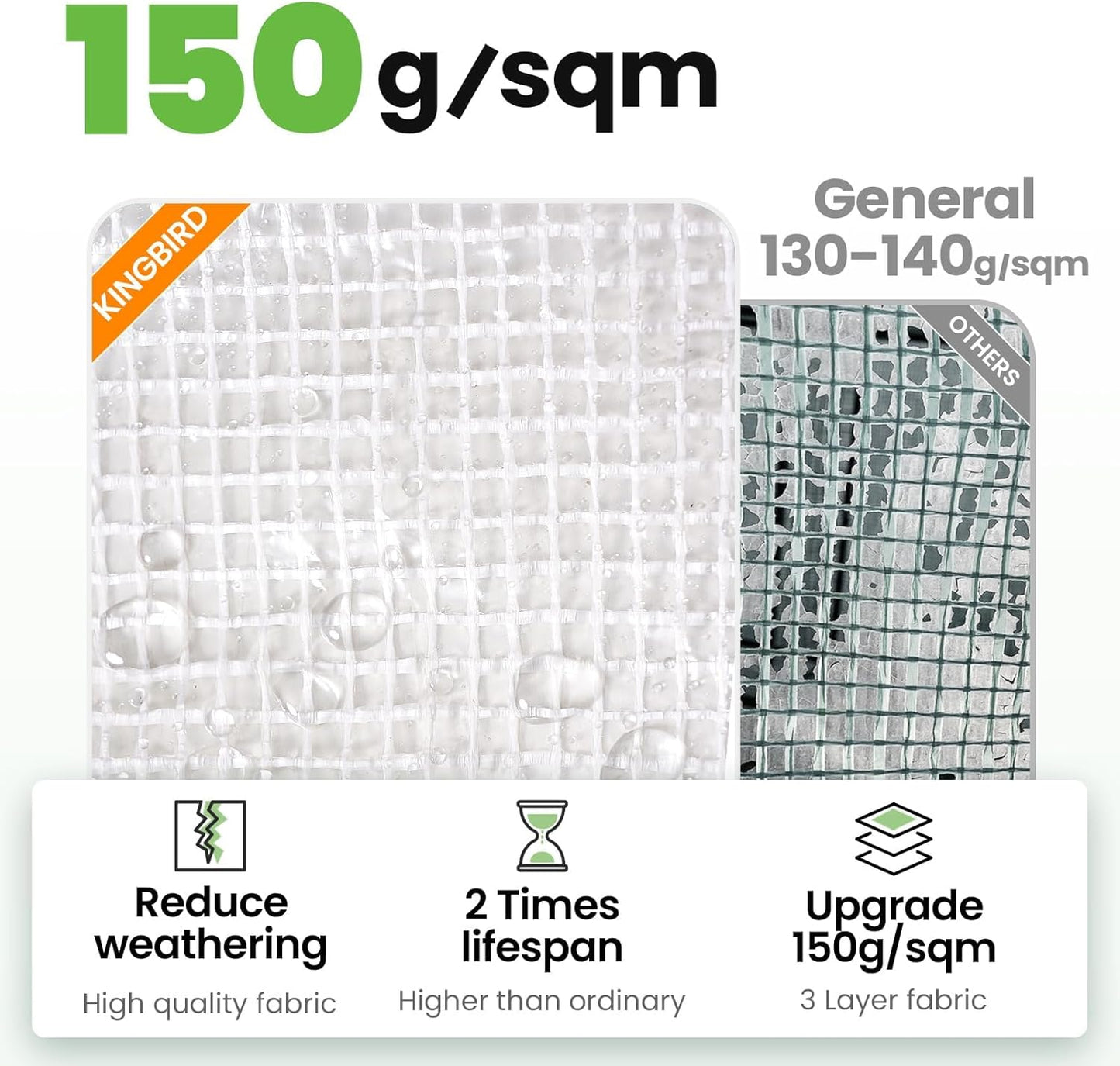 KING BIRD Premium 10x6.6x6.6FT Greenhouse for Outdoors, Large Walk-in Heavy Duty Galvanized Steel Frame, Mesh Door Screen Window Upgraded Zipper Tunnel Hoop for Garden Plant Winter, White