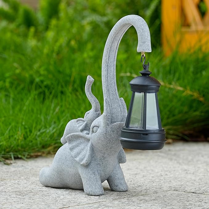 Solar Garden Statue 10 Inch Elephant Decor for Outside Yard Decoration Outdoor Unique Housewarming Gardening Birthday Gifts for Women Grandma