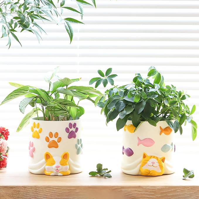 GUGUGO Cute Dog Planter Pots, Colorful Gardening Pots with Drainage Hole, Funny Unique Animal Flower Pots for Indoor Plants, Modern Boho Decor Funky Corgi Gifts for Corgi Lovers