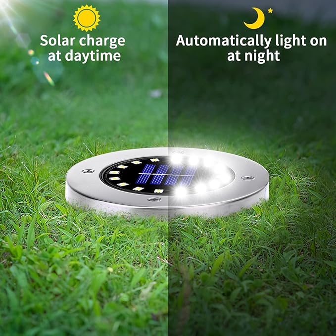 NFESOLAR Solar Lights Outdoor with 16 LEDs, Bright Solar Ground Lights Outdoor Waterproof Solar Pathway Lights for Yard Garden Lawn Walkway Driveway (White 8 Pack)