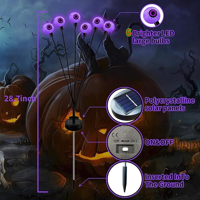 Aogist Halloween Decorations Eyeball Swaying Firefly Light Bright Long Standby Time Waterproof Outdoor Lights for Beautiful Spaces Garden Yard Lawn Pathway Porch Party Decor (Purple, 2 Pack-12 LEDs)