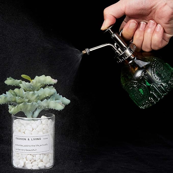 Glass Vintage Plant Spritzer Spray Bottle, Succulent Watering Bottle with Top Pump, Small Plant Sprayer Mister Watering Can for Indoor Outdoor House Plant - Green Brown Gradient