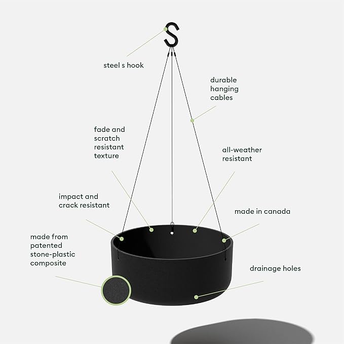 Veradek Mason Series Hanging Kona Planter - Round Planter for Outdoor Balcony/Patio | Made from Plastic-Stone Composite with Hanging Attachment | Modern Décor for, Flowers, Succulents, Small Plants