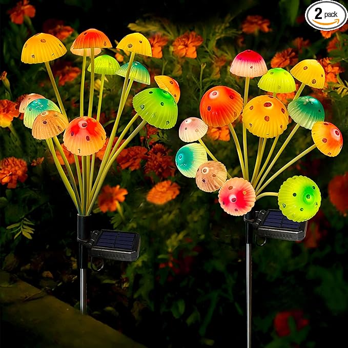 Solar Garden Lights, 2 Pack Solar Mushroom Lights Outdoor, Gifts for Woman Mom Grandmom Mothers Day, Upgraded 24LED Mushroom Flower Light Yard Decor Outside Waterproof for Lawn Front Porch Patio