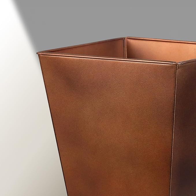 KOL 25'' & 28'' Tall Galvanized Steel Planter with Saucer, Metal Planter Pots for Indoor & Outdoor Use, Decorative Flower Plant Pots with Drainage Hole for Front Porch, Patio, Deck - Rust Color