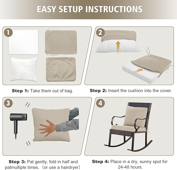 19"x19" Outdoor Cushion for Patio Furniture – Water-Repellent & Fade-Resistant Patio Chair Cushion for Garden, Deck, or Porch – Cream