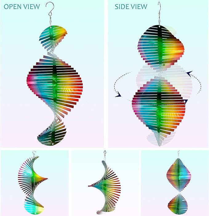 Wind Spinner Rainbow Wave Wind Spinners for Yard and Garden,15in Hanging Kinetic Yard Art Wind Sculpture,3D Wind Spinners Outdoor & Indoor Rainbow Helix Garden Decor Christmas Ornaments