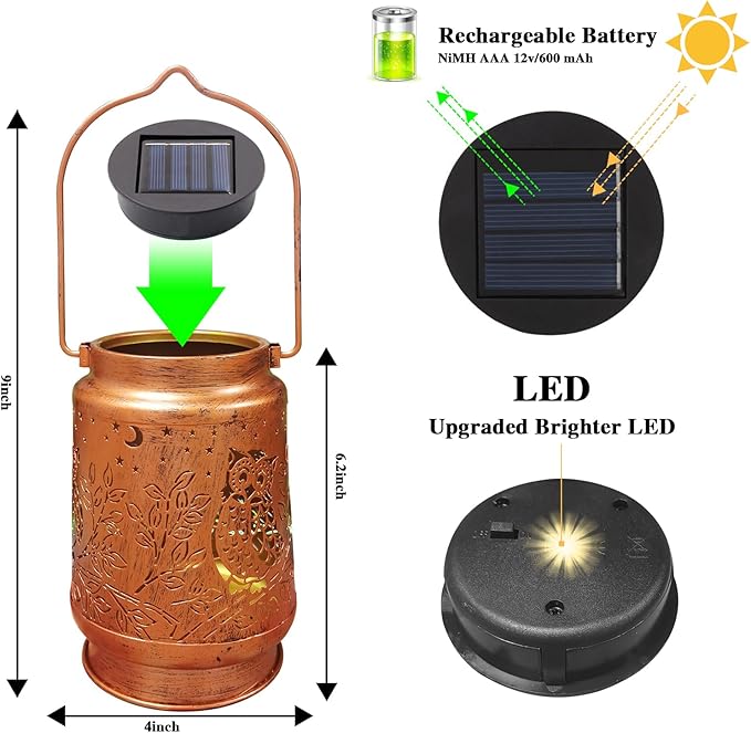 Outdoor Solar Lanterns Waterproof - Metal Hanging Solar Lights Outdoor Decorative, Solar Powered Lamp for Patio Yard Garden Decor, Christmas Birthday Gifts for Women Mom (4 Pack, Owl Shape)