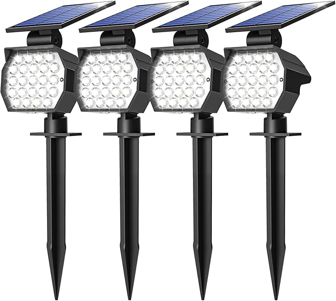 NIORSUN Solar Spot Lights Outdoor,23 LEDs Landscape Lighting with Auto On/Off and 3 Lighting Modes, IP67 Waterproof Spotlights,Outdoor Solar Lights for Yard Garden,4 Pack(Cool White)