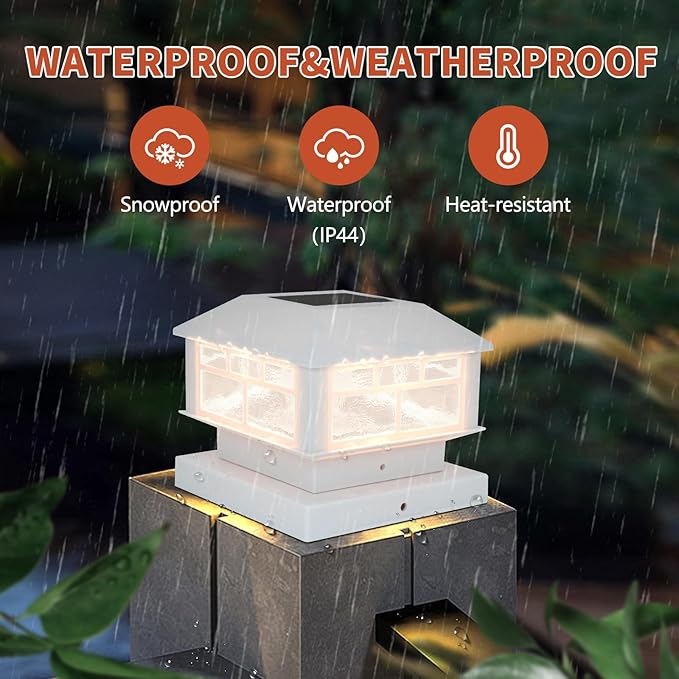 4 Packs Solar Post Cap Lights White Fence Deck Post Light Solar Powered Fit 3.5x3.5 4x4 5x5 Wooden Posts Outdoor Waterproof